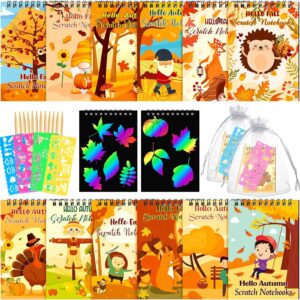 Zhanmai 24 Set Fall Scratch Crafts Arts Notebooks Gifts Fall Mini Coloring Books for Kids Fall Scratch Note Pads Fall Autumn Thanksgiving Stationery Party Favors for School Activity Birthday